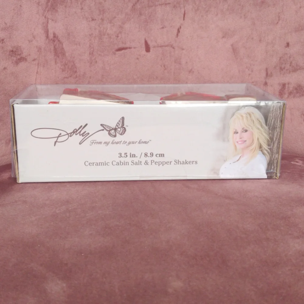 NIB Dolly Parton Ceramic Cabin Salt & Pepper Shakers and People Magazine
